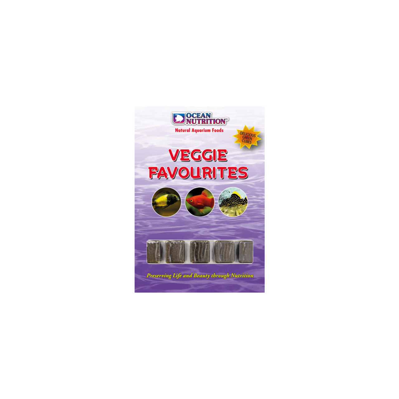 Ocean Nutrition Veggie Favourites, Futter für pflanzenfressende Zierfische, grüne Gemüsewürfel, 6 Stk., ideal für ausgewogene Ernährung.