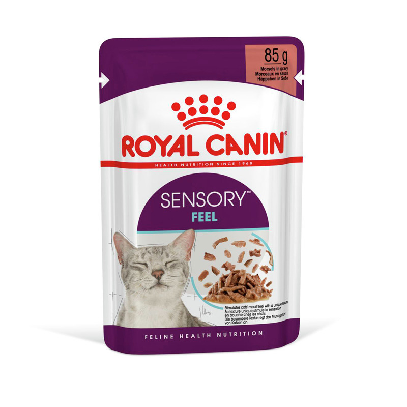 ROYAL CANIN SENSORY FEEL Katzenfutter, 85 g, zarte Stückchen in Soße, fördert sensorisches Erlebnis, speziell für Katzen.