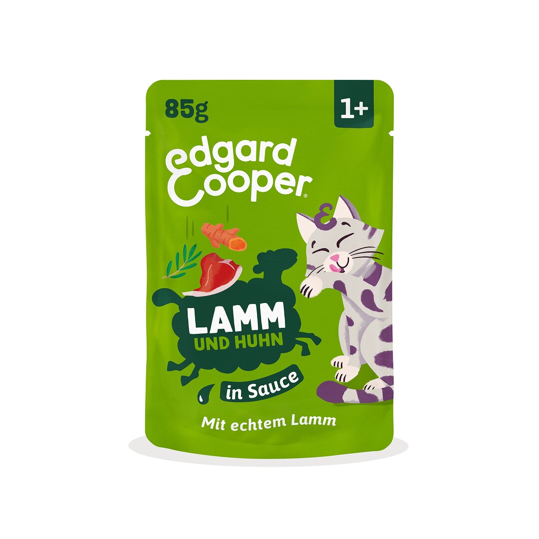 Edgard & Cooper Katzennassfutter Lamm und Huhn in Sauce für adulte Katzen ab 1 Jahr, mit echtem Lamm, 85 g.