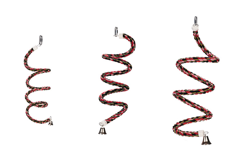 Karlie Spiralseil für Ziervögel, farbenfrohes Spielzeug (Rot/Grün/Schwarz) mit Metallhaken & Glocke, fördert Bewegung & Spiel.