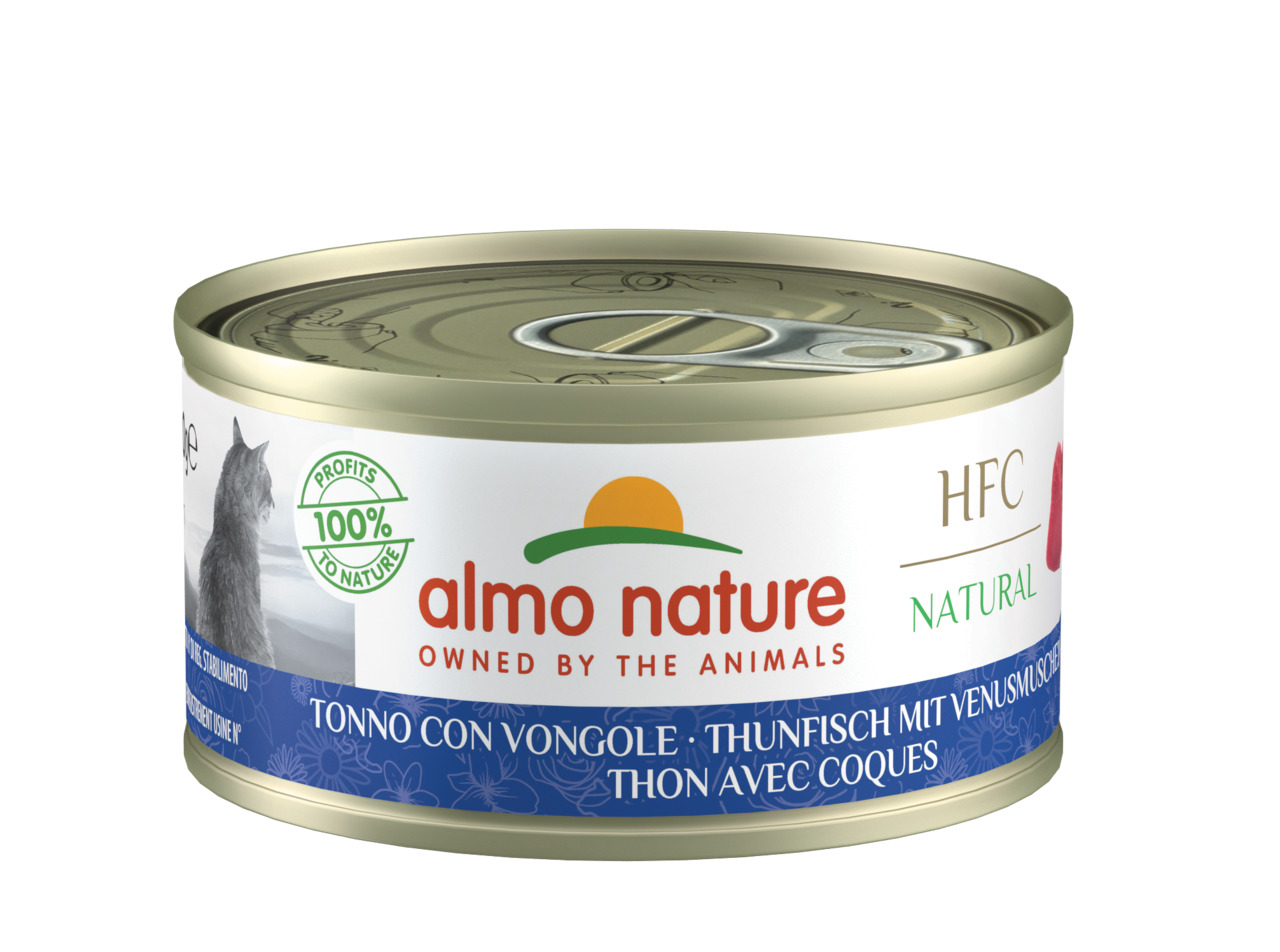 Almo Nature HFC Natural Katzenfutter, Thunfisch+Venusmuscheln, 70 g, „100% Profits to Nature“, für Katzen.