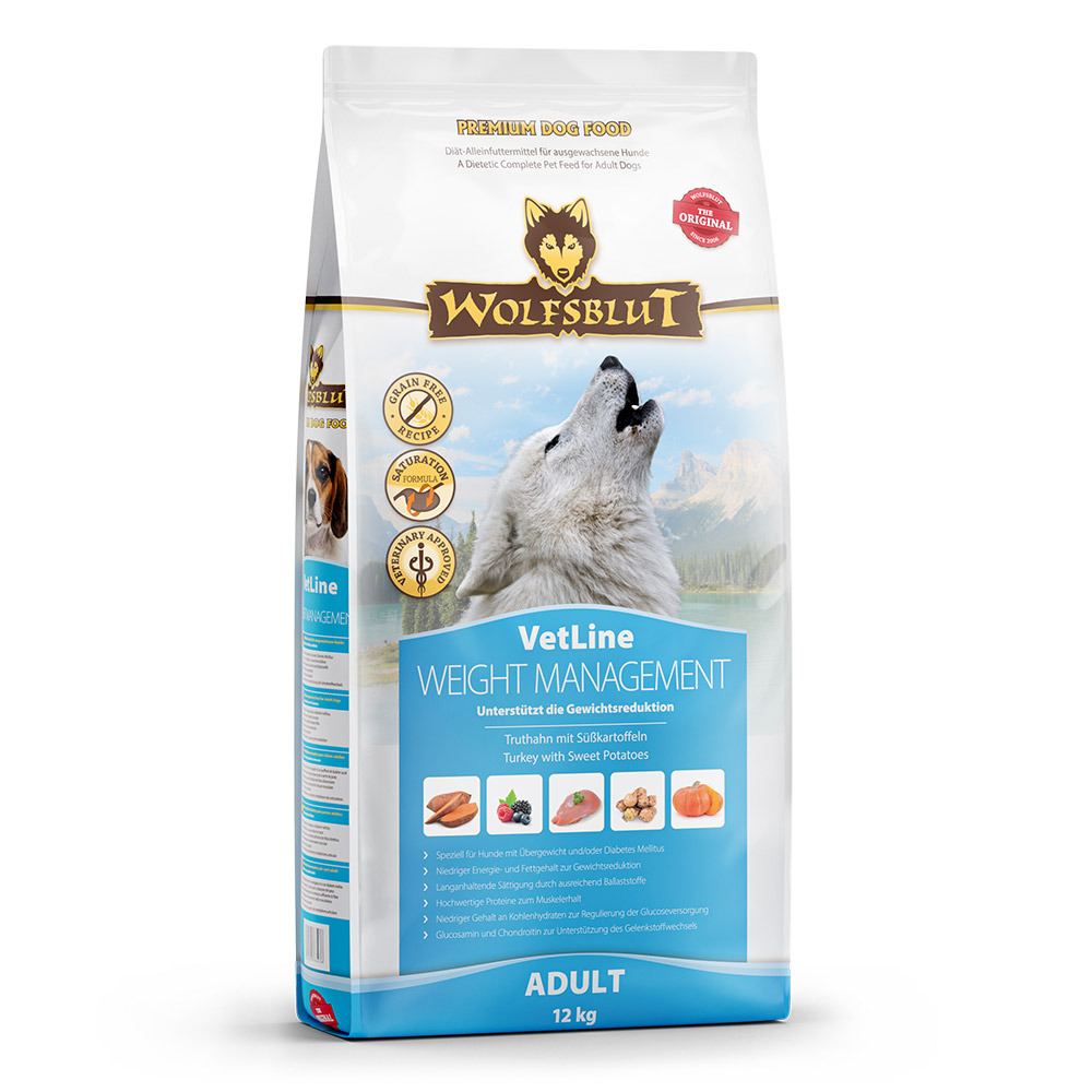 Wolfsblut VetLine Weight Management, 12 kg, Truthahn & Süßkartoffeln, für erw. Hunde mit Übergewicht-Diabetes, unterstützt Gewichtsreduktion.