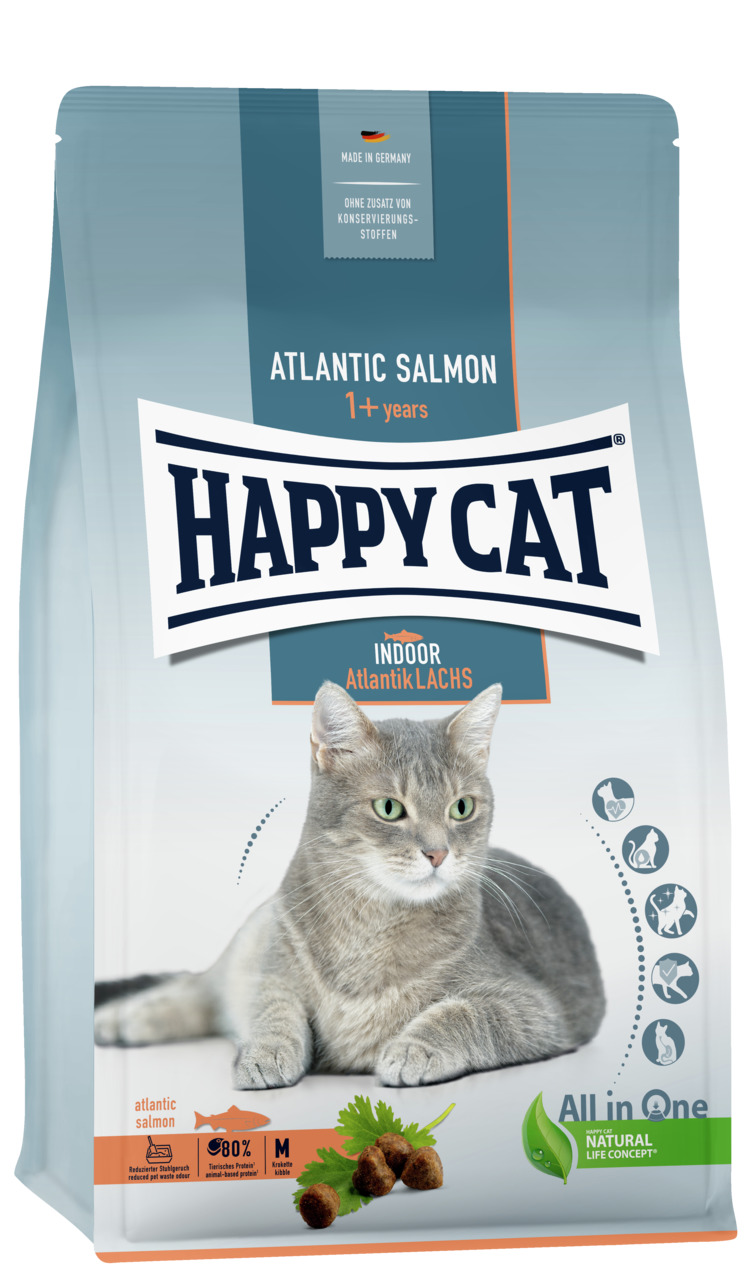 Happy Cat Indoor Atlantik-Lachs Katzen Trockenfutter 1,3 kg