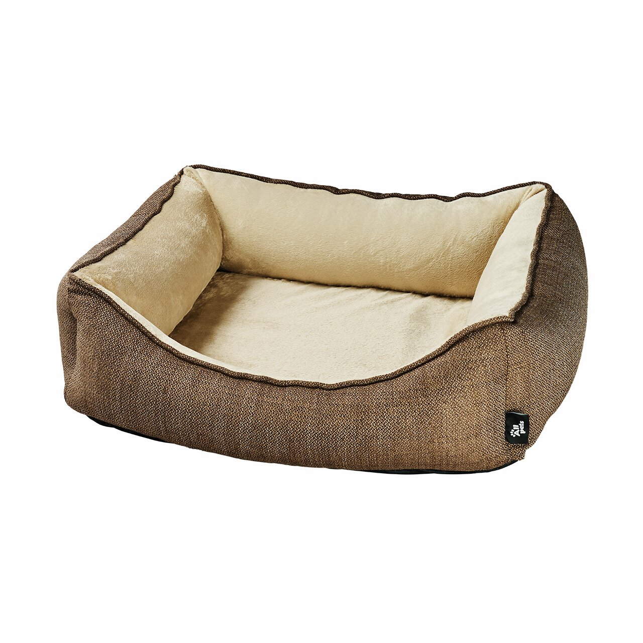 Allpets Hundebett, braun, für kl./mittelgr. Hunde, beige Polsterung, erh. Seitenränder, gemütl., robust, rechteckig.
