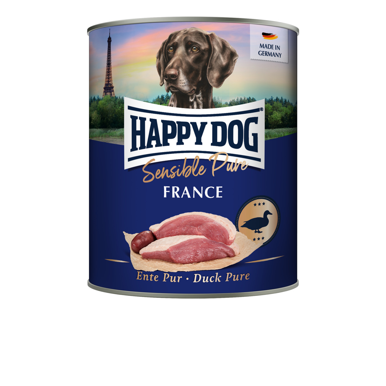 HAPPY DOG Sensible Pure France, Hundefutter, Ente Pur, frisches Entenfleisch, 400g, hergestellt in Deutschland.