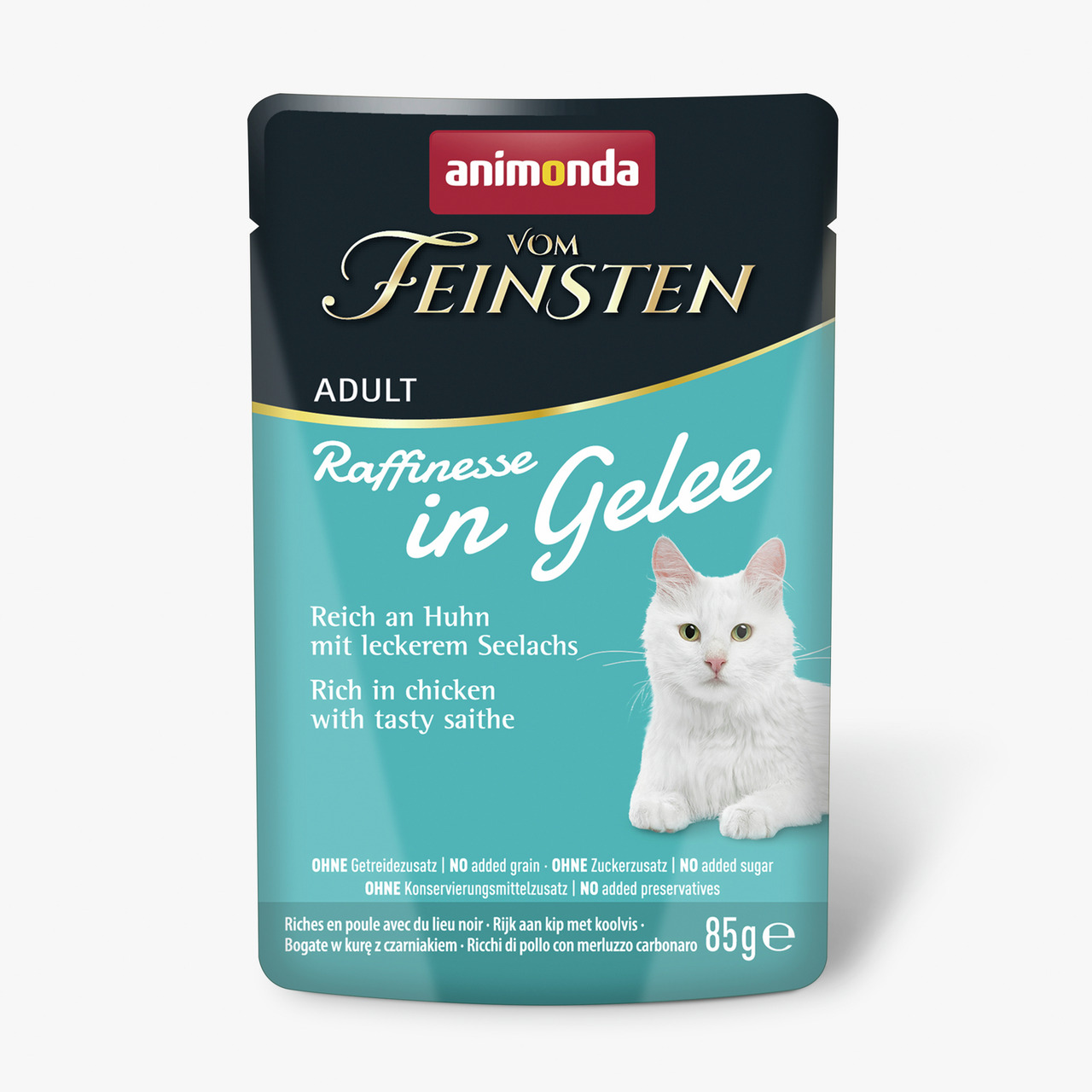Animonda Vom Feinsten Adult, Katzenfutter, Huhn+Seelachs, für ausgew. Katzen, 85 g, ohne Getreide, Zuckerzusatz & Konservierungsstoffe.