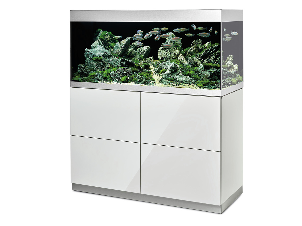 Oase HighLine Aquarium 200, für Süßwasserfische, 200 L, modernes Design, weißer Unterschrank, ideal für mittelgroße Fischarten.