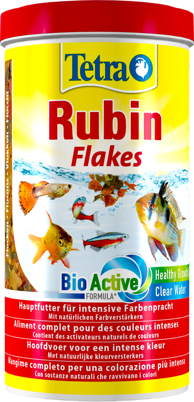 Tetra Rubin Flakes, Hauptfutter für Zierfische, 250 ml, intensive Farbenpracht, BioActive-Formel für Wachstum & klares Wasser.