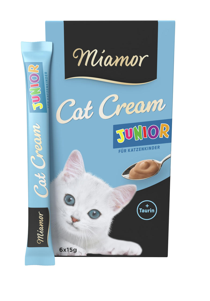 Miamor Cat Cream Junior für Katzenkinder: Cremige Leckerei mit Taurin, 6x15g, speziell für junge Katzen.