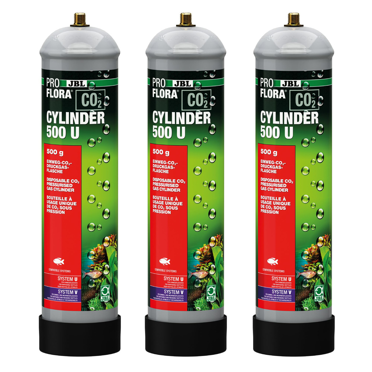 JBL ProFlora Cylinder 500 U, CO2-Flaschen, 500 g, für Aquarienpflanzen, grüne Verpackung mit Pflanzen & Fisch.