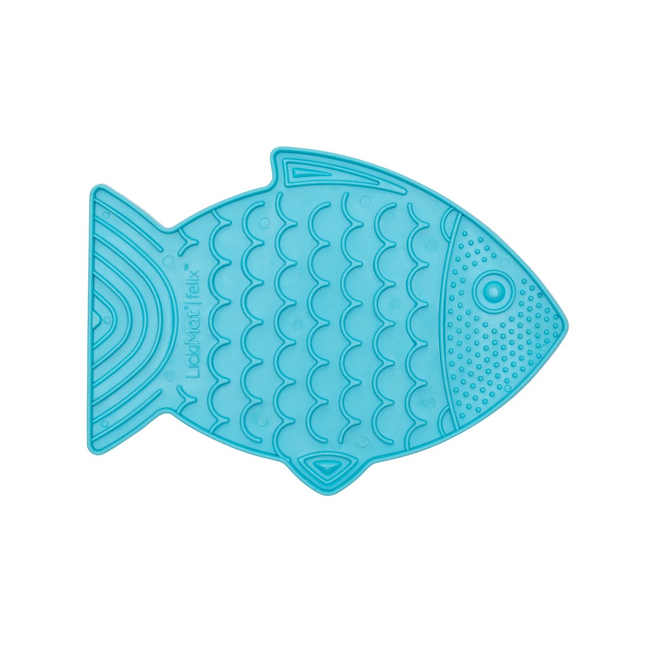 LickiMat Felix Fischform, Katzen, türkis, für Nassfutter/Leckereien, verlangsamt Futteraufnahme, fördert Zahngesundheit.