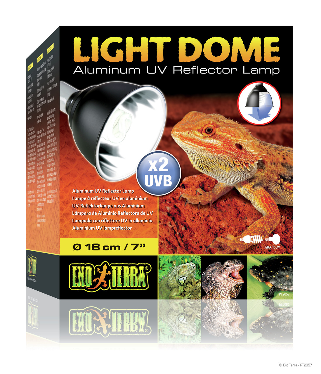 Exo Terra Light Dome UV Reflektorlampe, Reptilien, UVB-Strahlung, Ø 18 cm, bis 150 W, für gesunde Reptilien.