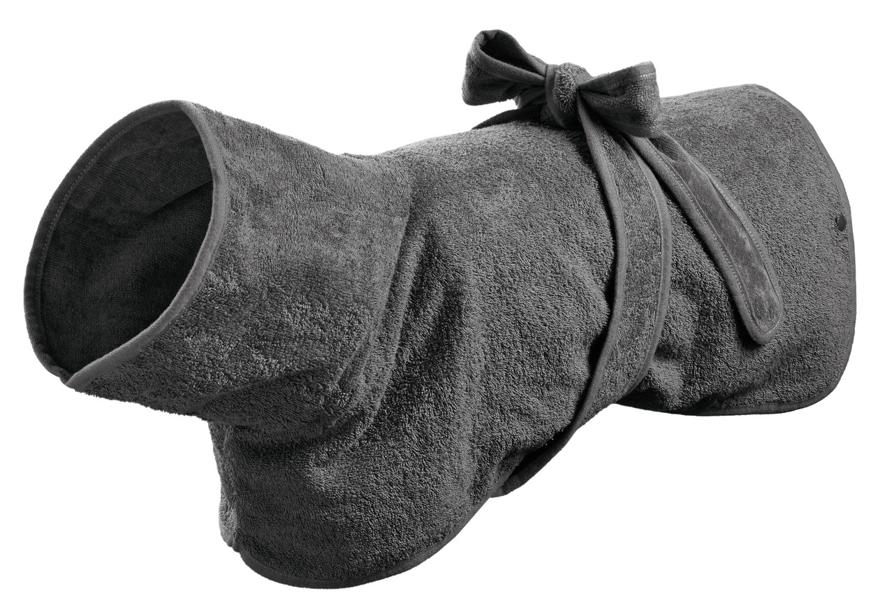 HUNTER Bademantel für Hunde, Dunkelgrau, Mikrofaser, saugfähig, mit Bindegürtel, ideal nach dem Baden/bei Regen, Komfort & Hygiene.