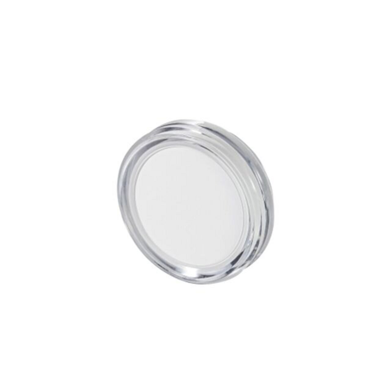 Transparente, runde Vorratsdose aus Kunststoff mit Deckel, geeignet zur Aufbewahrung, Fassungsvermögen nicht erkennbar.
