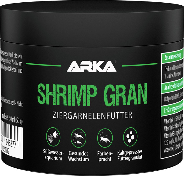 ARKA Shrimp Gran, Ziergarnelenfutter, für Süßwassergarnelen, fördert Wachstum & Farben, kaltgepresst, 50 g.