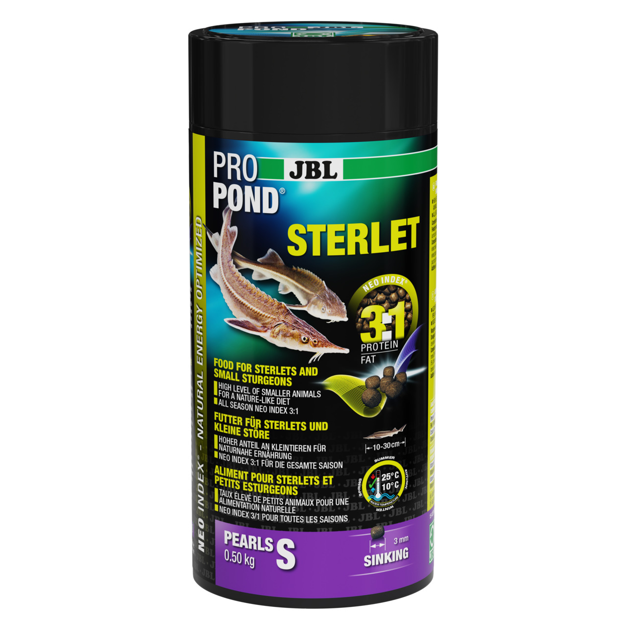 JBL ProPond Sterlet, 0,5 kg, für kleine Störe-Sterlets, 3 mm Perlen, NEO-Index 3:1 (Protein:Fett), natürliche Ernährung.