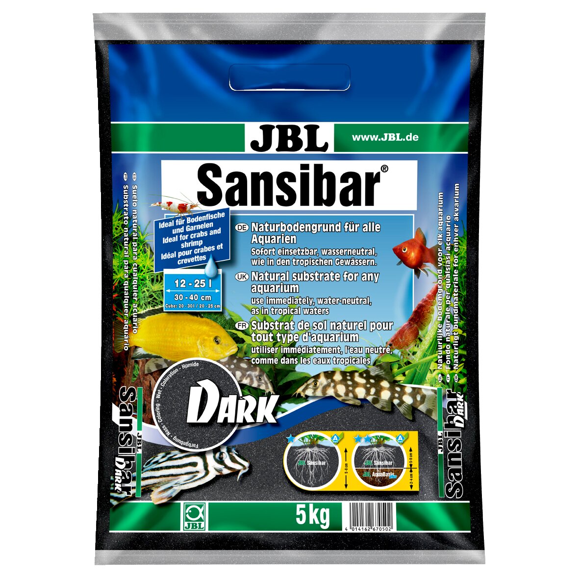 JBL Sansibar Dark: Naturbodengrund für Bodenfische & Garnelen, wasserneutral, sofort einsetzbar, 5 kg, ideal für tropische Aquarien.