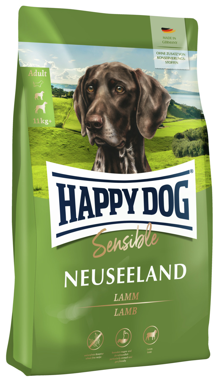 Happy Dog Sensible Neuseeland, Trockenfutter für Hunde ab 11 kg, Lamm, getreidefrei, leicht verdaulich, 12 kg, hergestellt in Deutschland.