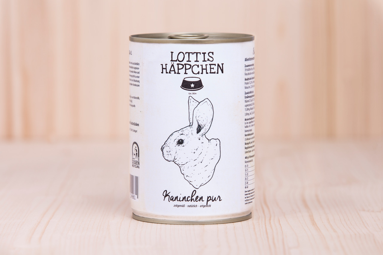 Sparpaket 24 x 800 g Lottis Häppchen Kaninchen Pur Hunde Nassfutter