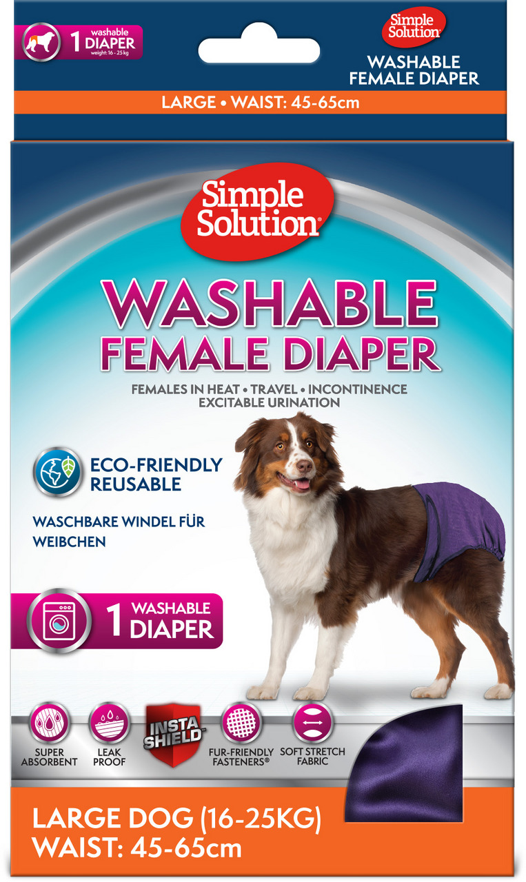 Simple Solution Washable Female Diaper, für weibl. Hunde, lila, 16-25 kg, 45-65 cm, Schutz bei Läufigkeit-Inkontinenz, wiederverwendbar.