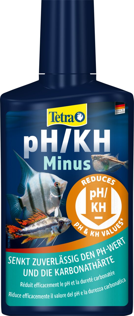 Tetra pH-KH Minus für Aquarienfische, senkt pH-Wert und Karbonathärte, geeignet für Süßwasser, Inhalt: 250 ml.