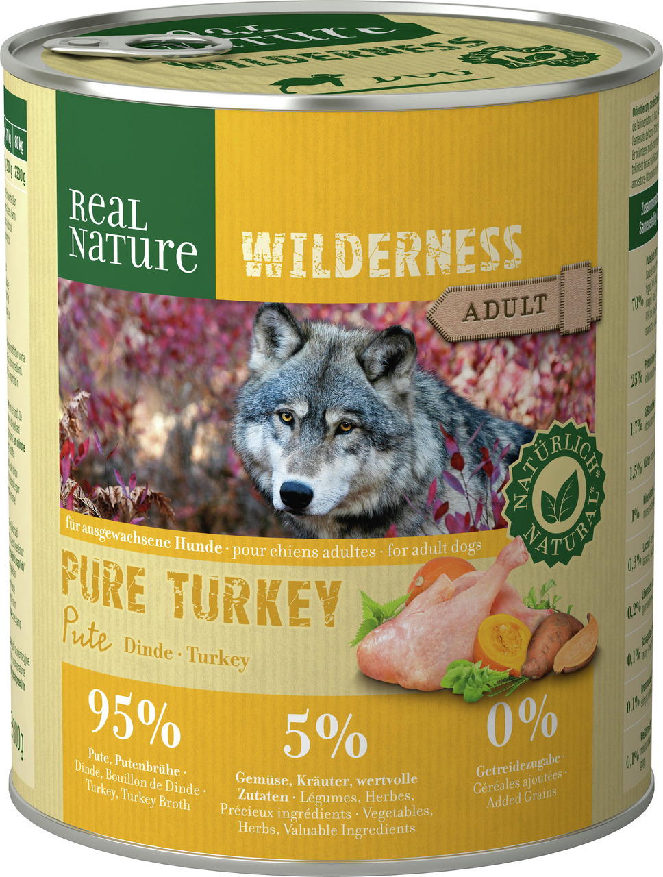 REAL NATURE WILDERNESS Hundefutter Pure Turkey, für ausgew. Hunde, 95 % Pute, 0 % Getreide, 400 g, natürlich & wild.