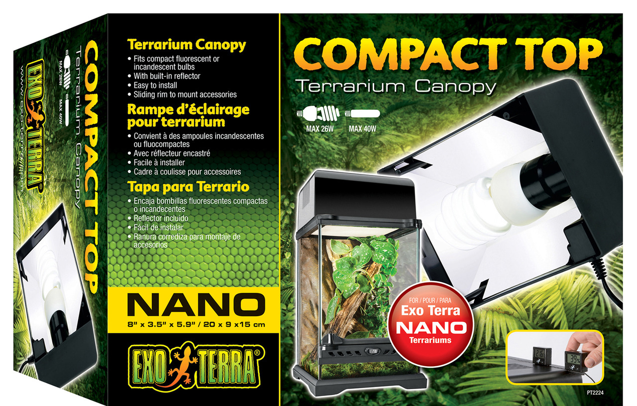 Exo Terra Compact Top Nano Terrarium Canopy, Beleuchtungsabdeckung f. Nano-Terrarien, max. 40 W, Maße: 20x9x15 cm, integrierter Reflektor.