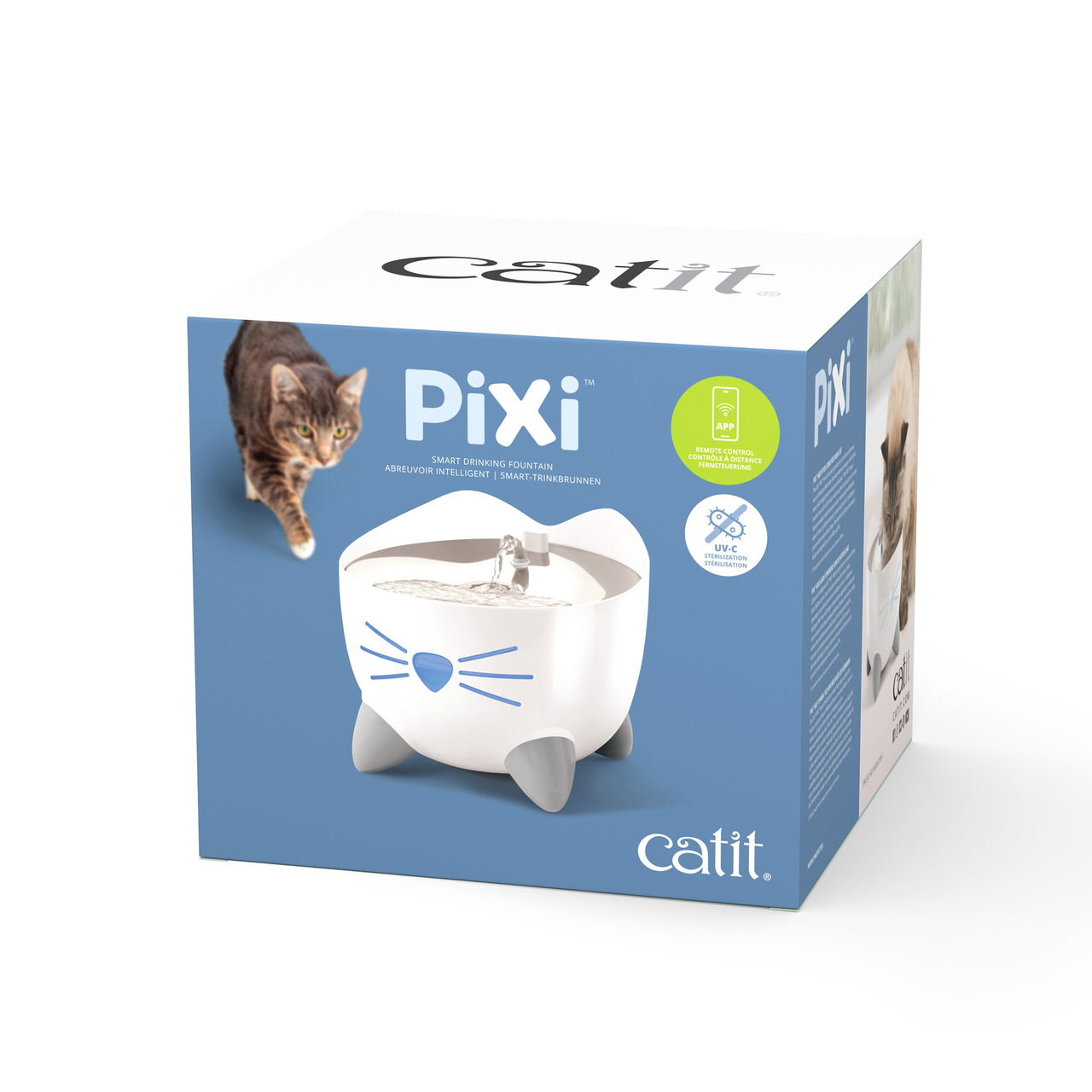 Catit PIXI Smart-Trinkbrunnen, Katzen, weiß, katzenförmig, App-Steuerung, UV-C-Desinfektion, frisches gefiltertes Wasser.