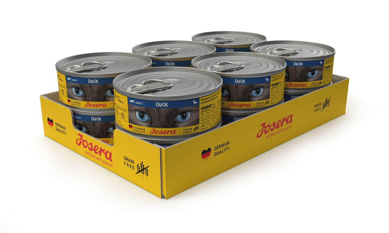 Josera Katzenfutter Duck, für erwachsene Katzen, getreidefrei, deutsche Qualität, 6x200g.