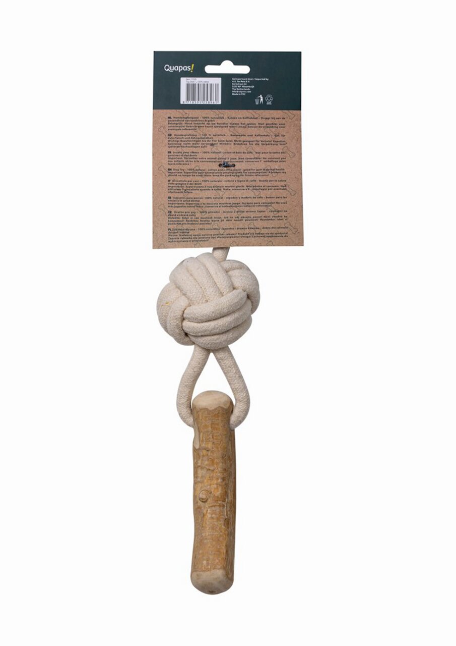 Hundespielzeug „Quapas!“, robustes Kauspielzeug aus Baumwollseil+Holzgriff, für Hunde aller Größen, fördert Zahnpflege+Spielspaß.
