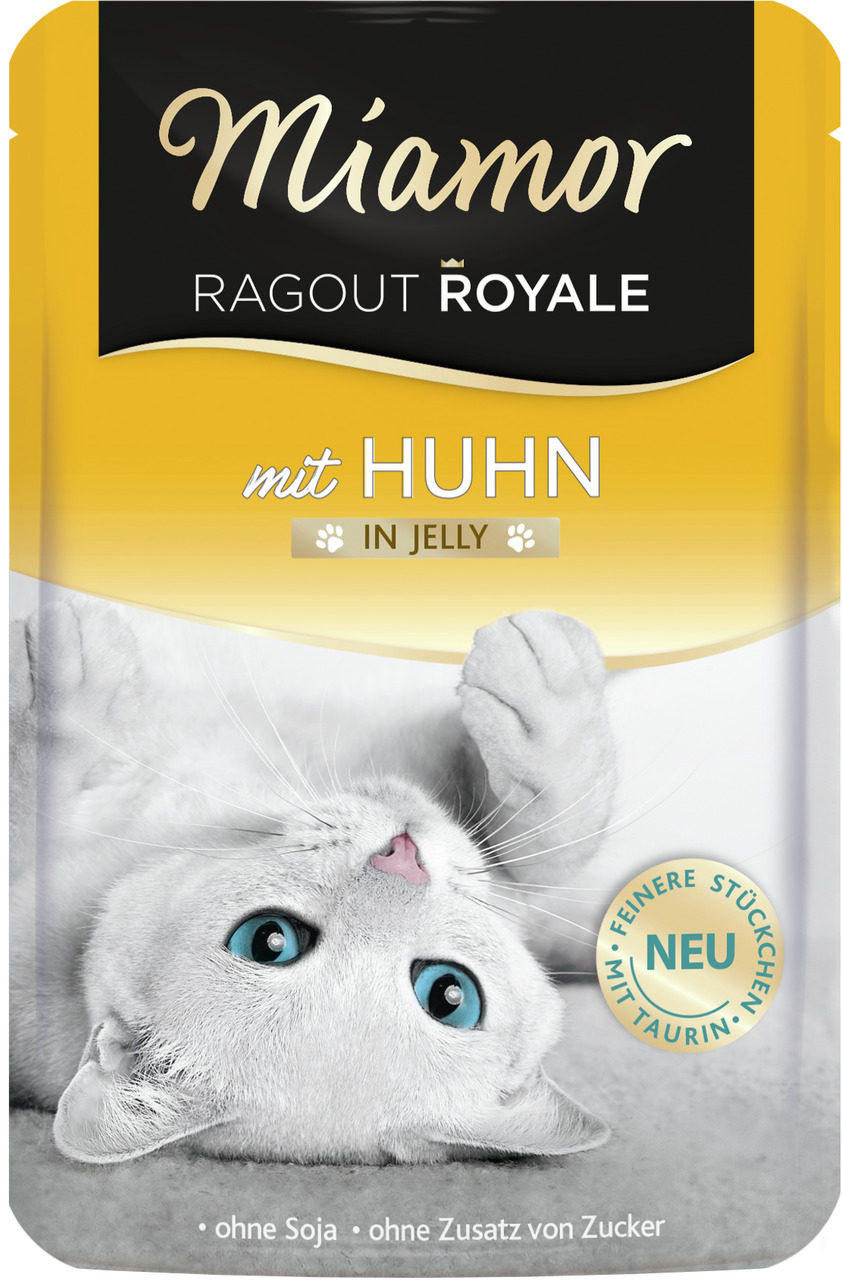 Miamor Ragout Royale, Katzenfutter, Huhn in Jelly, feine Stückchen, ohne Soja & Zuckerzusatz, Zielgruppe: Katzen.