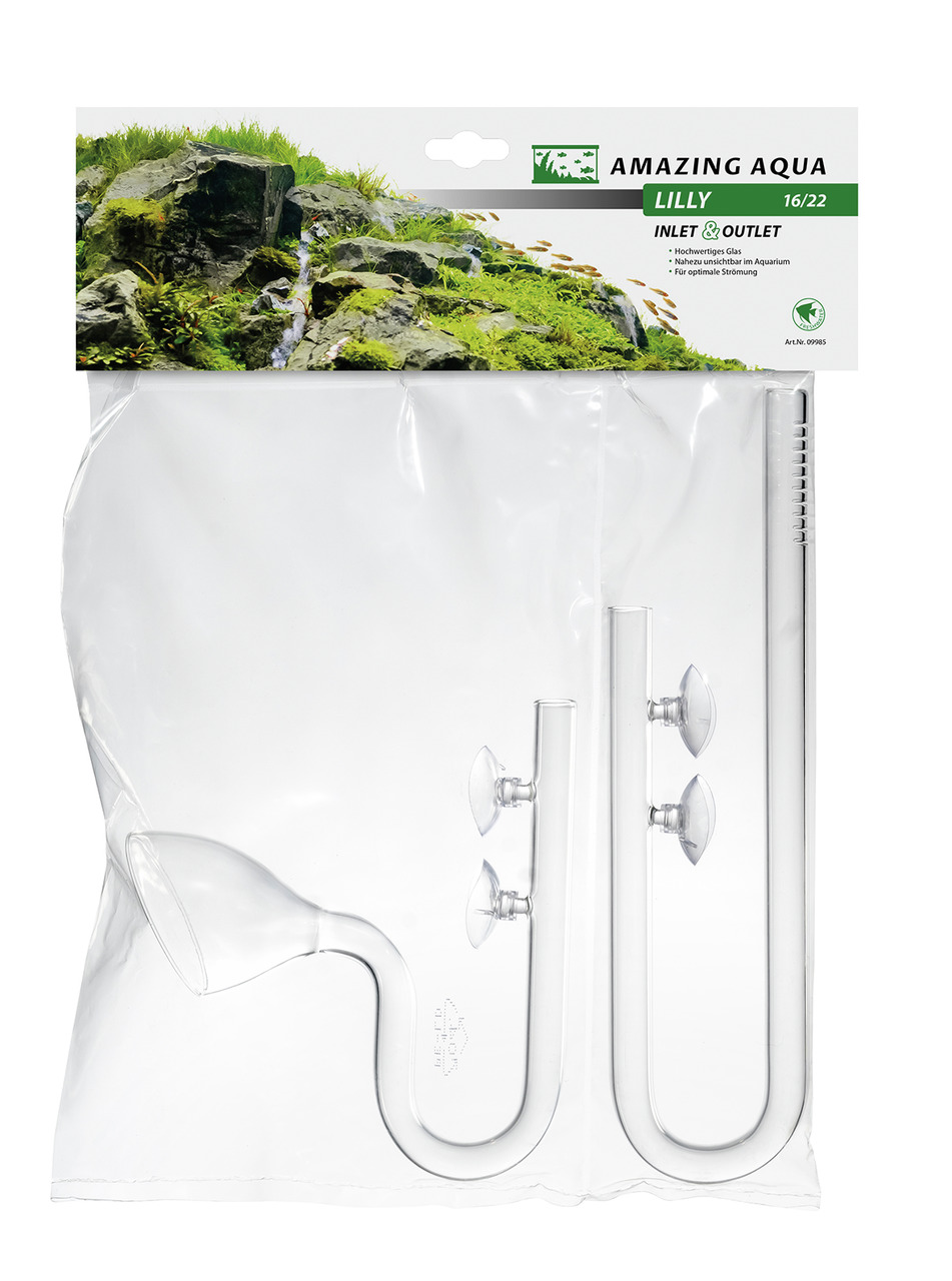 Amazing Aqua Lilly Inlet & Outlet 16/22, Zubehör für Aquarien, klares Glas, optimiert Wasserzirkulation, 2 Rohre, Saugnäpfe.