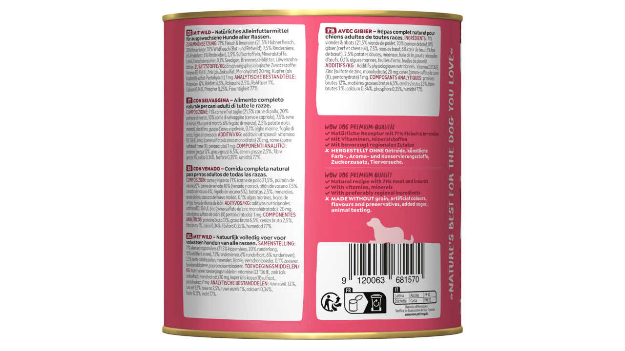 WOW Adult Wild mit Süßkartoffeln 800g Dose Hundenassfutter