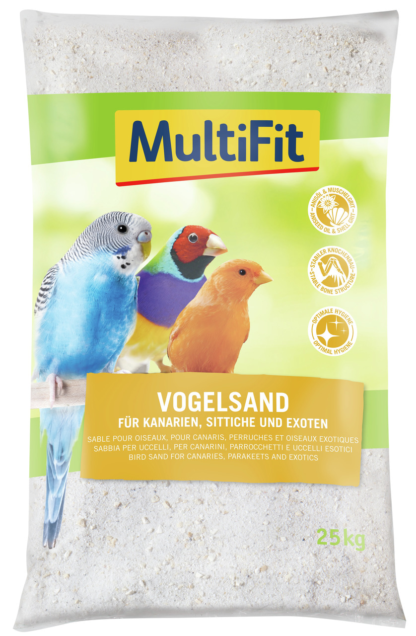 MultiFit Vogelsand, 25 kg, für Kanarien, Sittiche & exot. Vögel, mit Anis & Muschelgrit für Hygiene & starke Knochen.