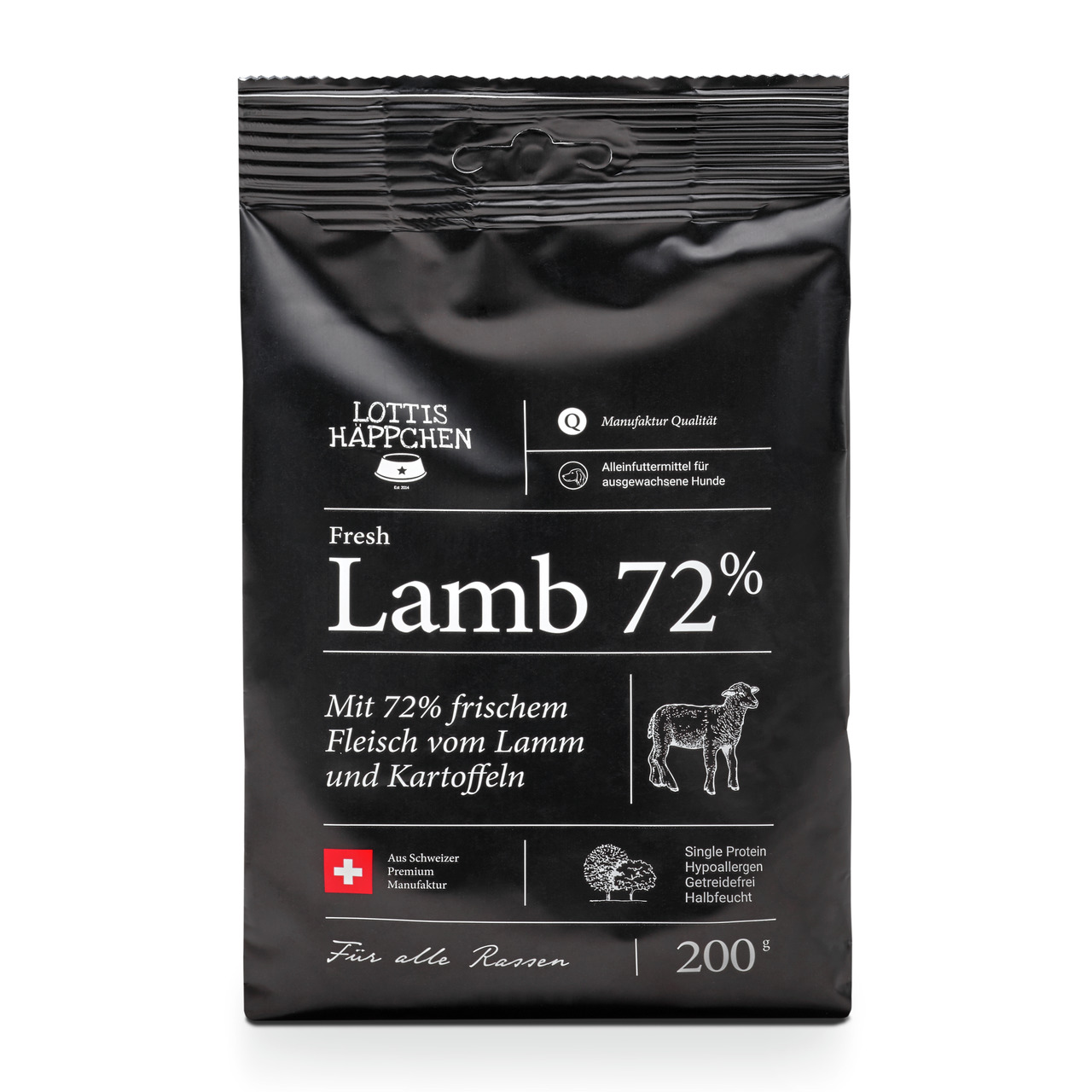 Sparpaket 2 x 200 g Lottis Häppchen Fresh Lamb 72 % Hunde Trockenfutter