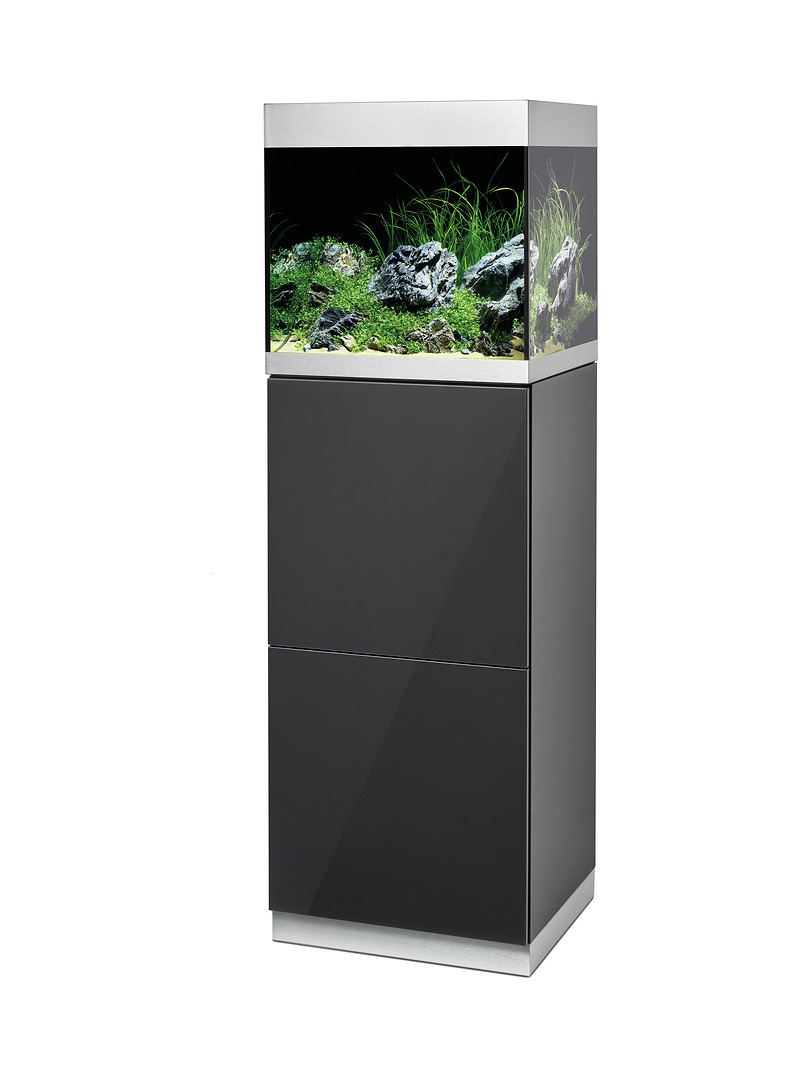 Oase HighLine Aquarium 200, modernes Aquarium f. Aquaristik-Fans, schwarz/silber, inkl. Unterschrank, ideal f. Süßwasserfische.