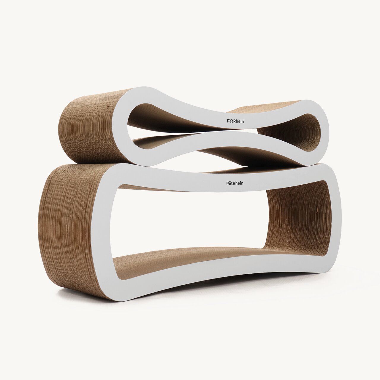 Kratzmöbel PetRhein für Katzen, aus Wellpappe, modern, 2-stufig, weiß-braun, ideal zum Kratzen, Liegen oder Spielen.