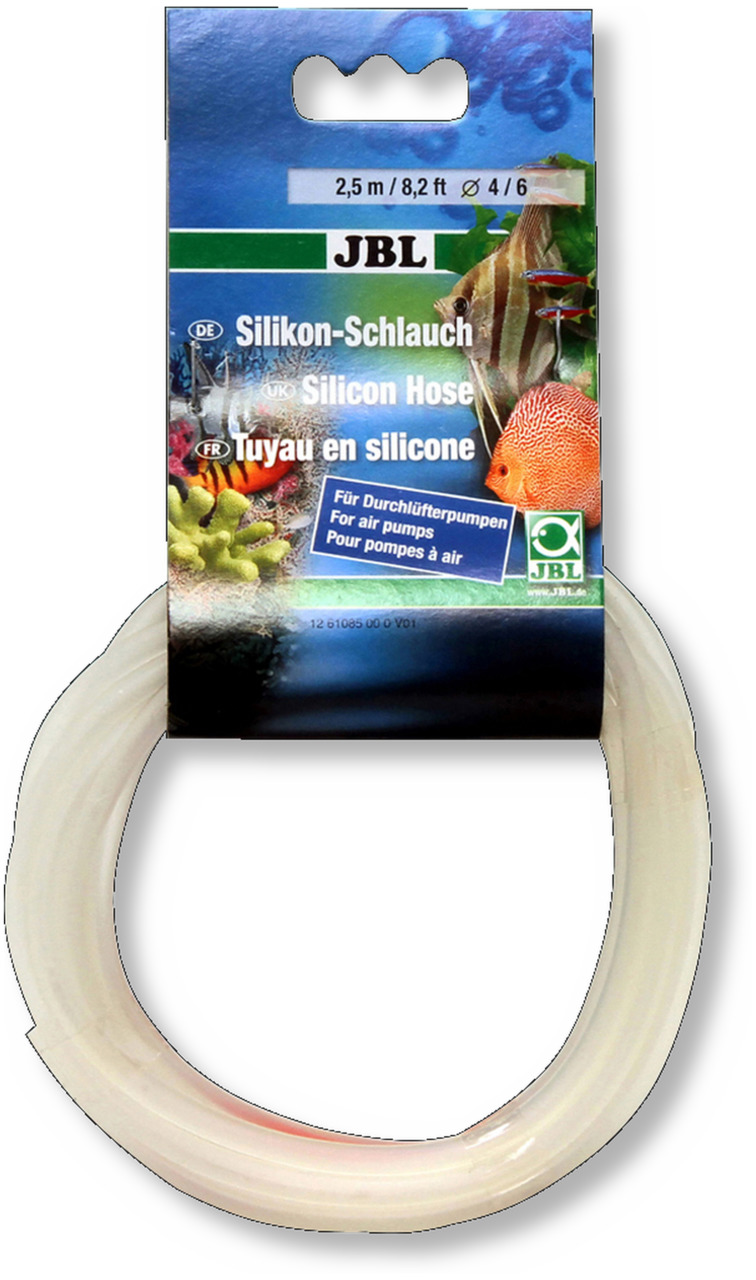 JBL Silikon-Schlauch, Aquaristik, transparent, 2,5 m, Ø 4-6 mm, für Aquarien-Teichbelüftung, Verpackung mit Fischen-Korallen.