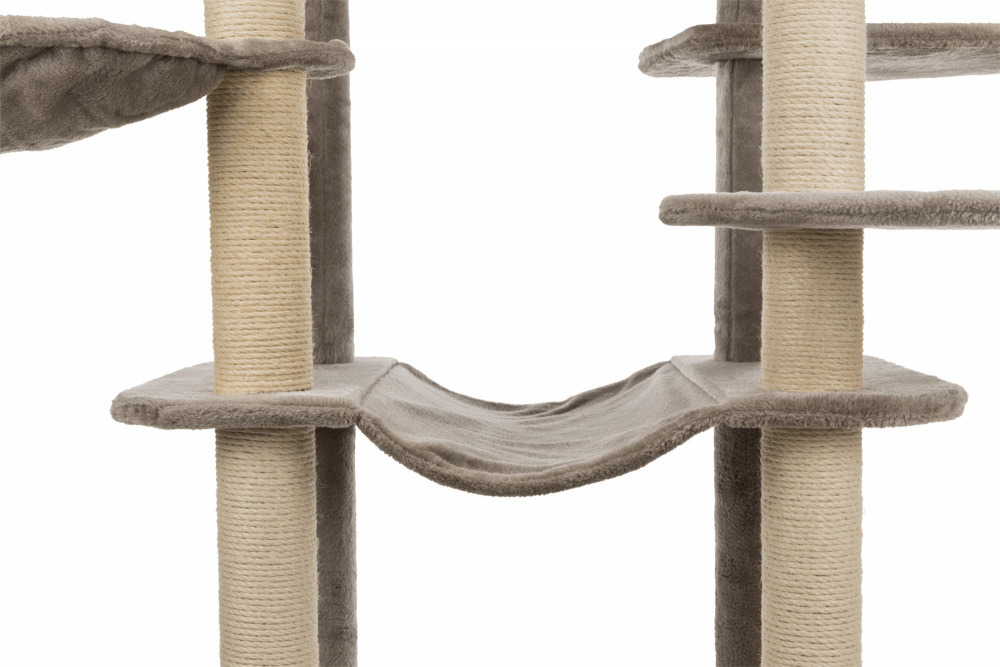 TRIXIE Kratzbaum "Baza" für Katzen, beige Plüsch, Sisalstämme, Hängematte, mehrere Ebenen, ideal für Spiel, Ruhe & Krallenpflege.