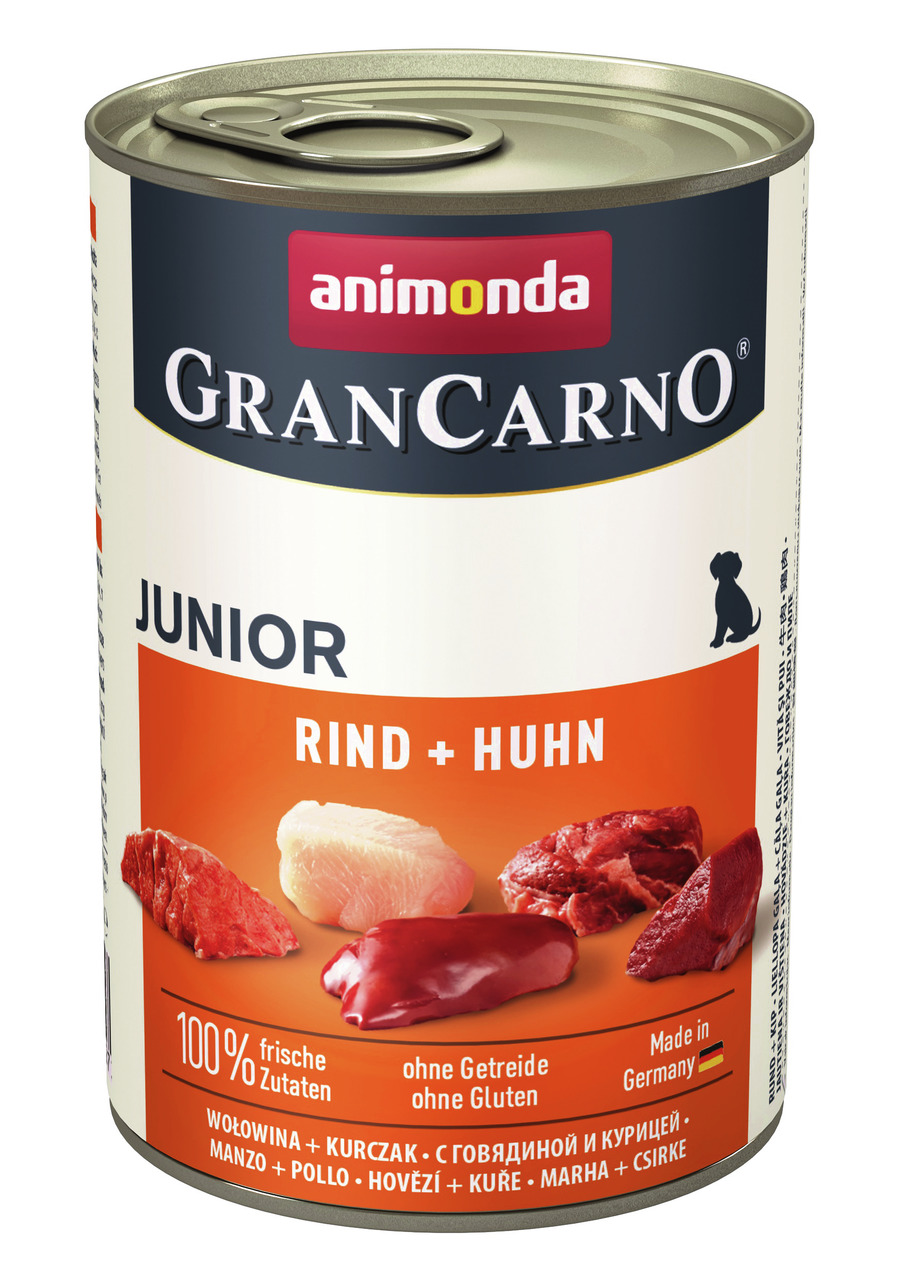 Animonda GranCarno Junior Hundefutter, Rind+Huhn, für junge Hunde, 100 % frische Zutaten, ohne Getreide+Gluten, Made in Germany.