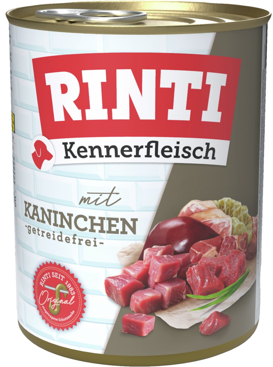 RINTI Kennerfleisch Hundefutter, Kaninchen, getreidefrei, 800 g, frisches Fleisch & Innereien, für Hunde.