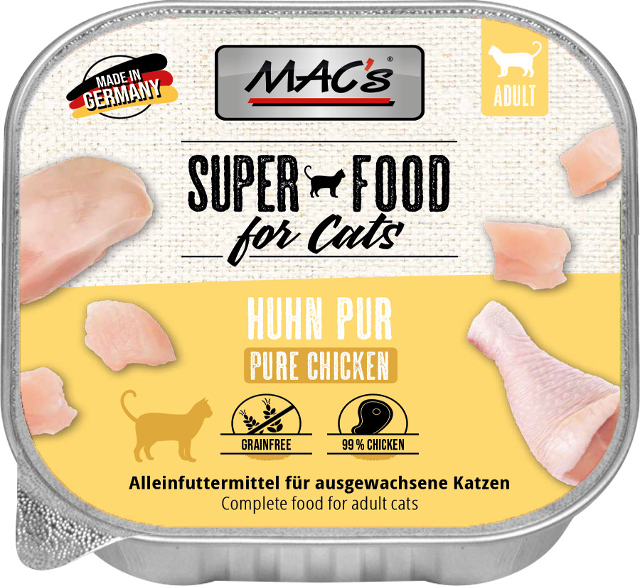 MAC's Superfood for Cats, Huhn Pur, Alleinfutter f. erw. Katzen, 99 % Huhn, getreidefrei, Made in Germany, 400 g.