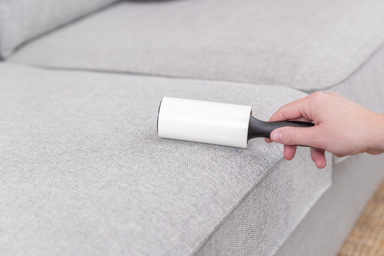 TRIXIE Fusselrolle, für Tierhalter, entfernt Tierhaare/Staub/Fusseln, ideal für Möbel, schwarzer Griff, weiße Klebefläche.