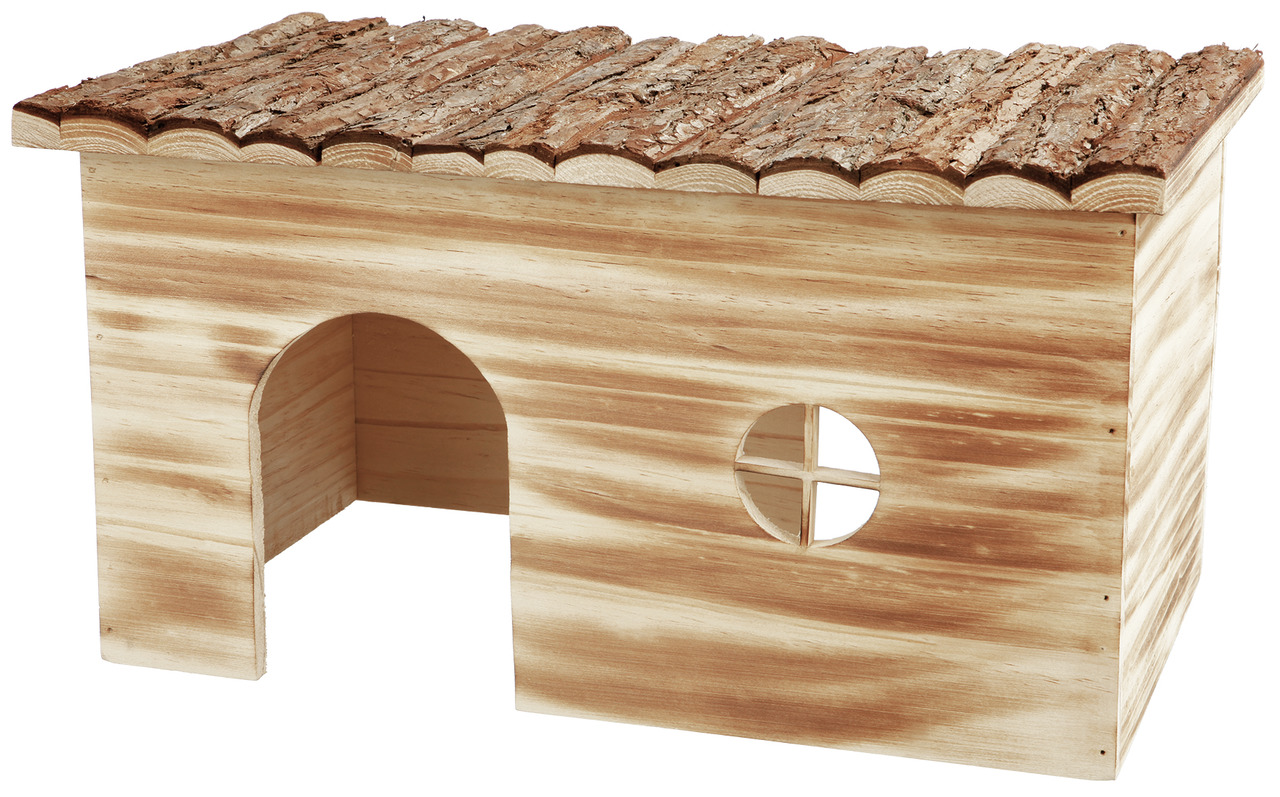 TRIXIE Kleintierhaus "Natura", Holzhaus für Kaninchen-Meerschweinchen, unbehandelt, Dach aus Baumrinde, Rückzugsort, Schlafplatz.