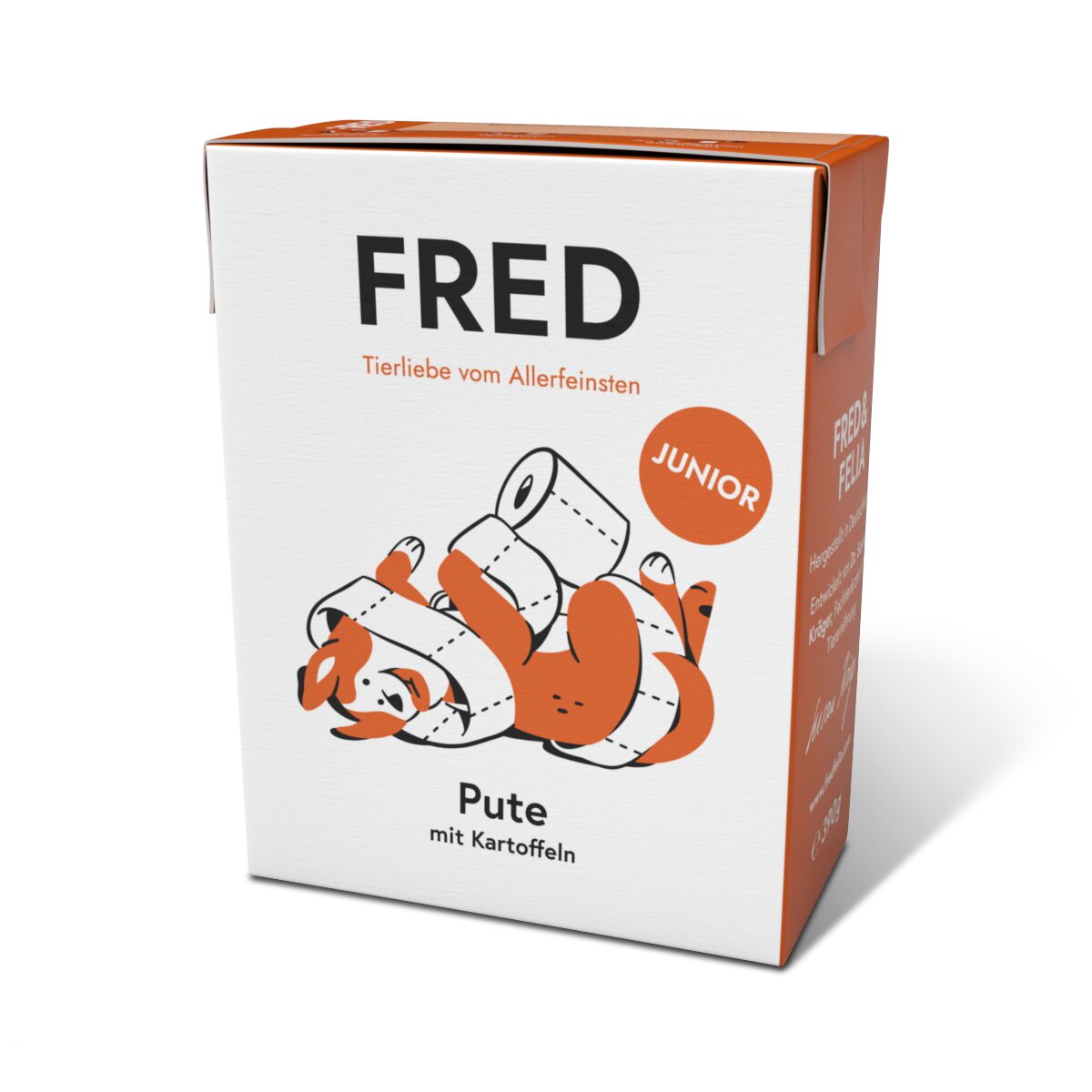 FRED Junior Hundefutter für junge Hunde, Geschmacksrichtung Pute mit Kartoffeln, Tierliebe vom Allerfeinsten.