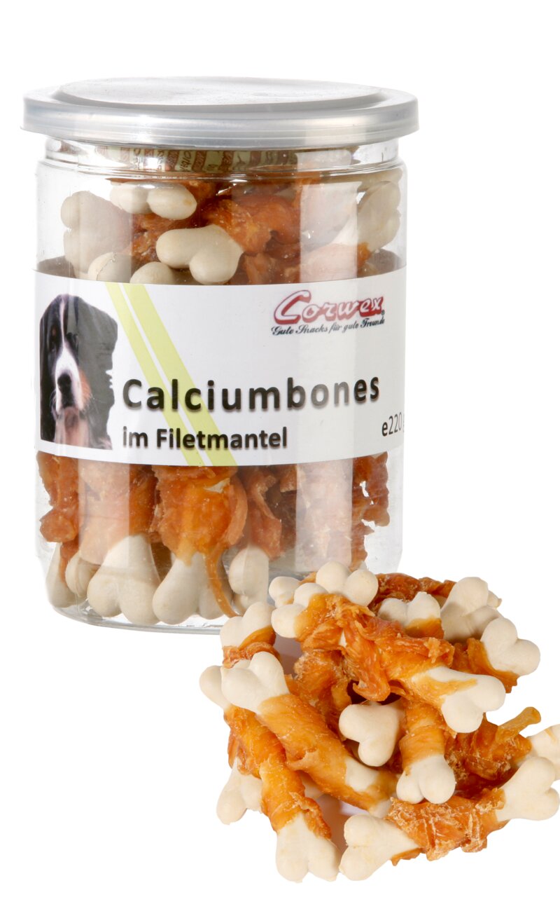 Corwex Calciumbones im Filetmantel für Hunde, Hähnchenfilet, 220 g, idealer Snack für zwischendurch.