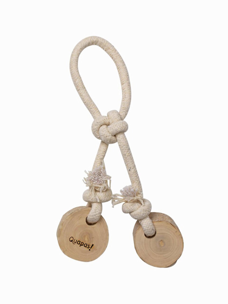 Quapas! Hundespielzeug aus Seil & Holz, für alle Hunde. Fördert Zahnpflege, ideal für Kau-/Zerrspiele. 2 Holzscheiben, langlebig.