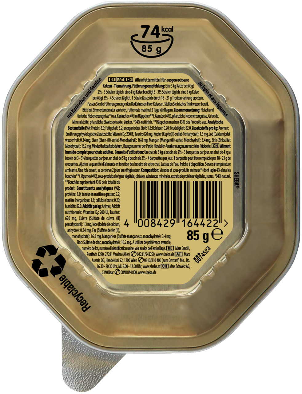 Sheba Fine Filets, Katzenfutter f. ausgew. Katzen, 85 g, Alleinfutter, hochwertige Zutaten, 74 kcal-Portion, Genussmomente.