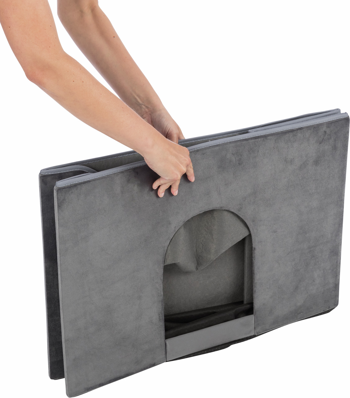 TRIXIE Klapp-Hundebett Grau, für Hunde, klappbar, leicht transportierbar, ideal Reisen/mobil, weicher Stoff, Komfort, praktisch.