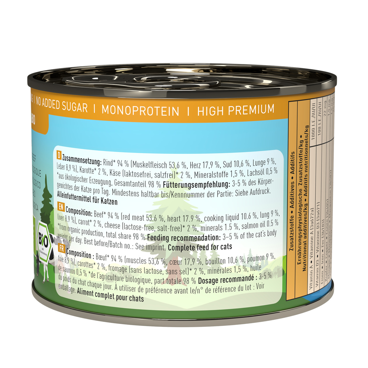 Catz finefood Bio Rind, Monoprotein-Katzenfutter, Rind (94 % Fleisch: Muskelfleisch, Herz, Leber), 200 g, hochwertig.